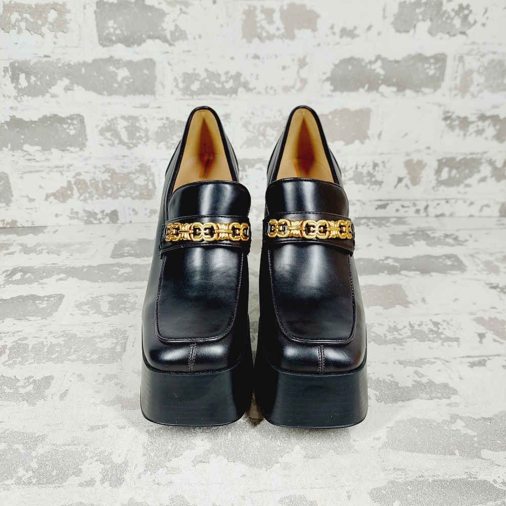New SAM EDELMAN Rowe Platform Black Faux Leather Heeled Loafers i 622 - Picture 8 of 13